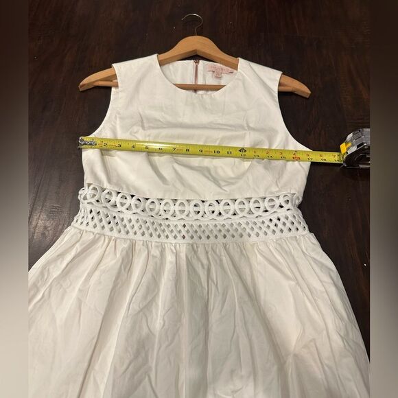 Ted Baker London A-line White Crochet Panel Dress-Rose Gold Tone Zip-Size 3/M - Picture 7 of 10